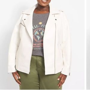 Ivory Faux-Leather Moto Jacket